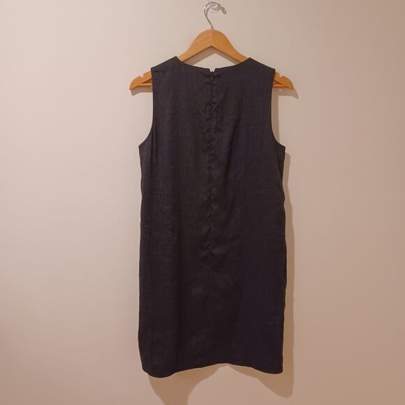 NWT Theory FT Slit Shift Sleek Crunch Sleeveless Linen Dress Black Career Size 6 - Picture 5 of 7